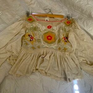 Crop peplum embroidered top